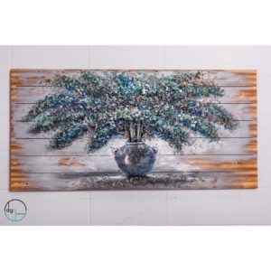 Teal Blossoms On Wood Painting