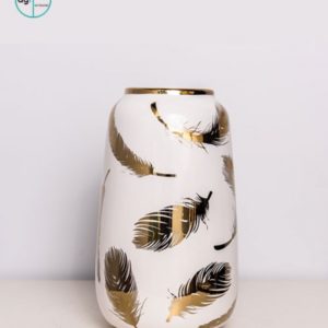 White and Gold Feather Vase Short