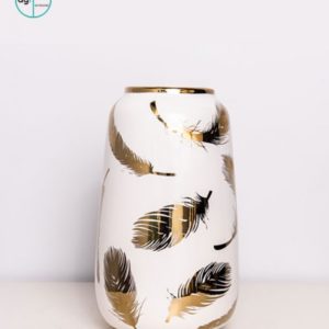 White and Gold Feather Vase Tall